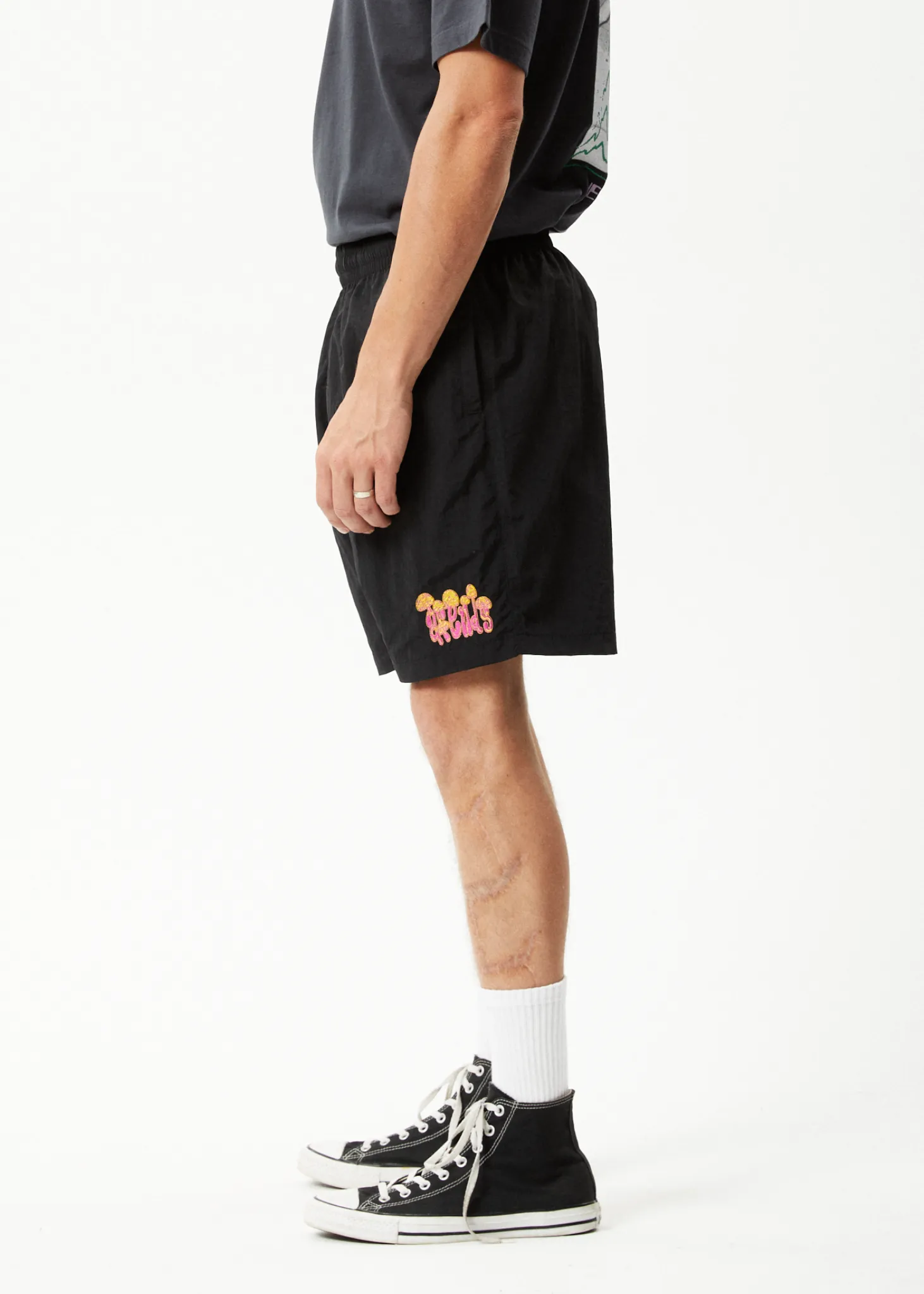 AFENDS Mens Baywatch Intergalactic - Elastic Waist Shorts - Black