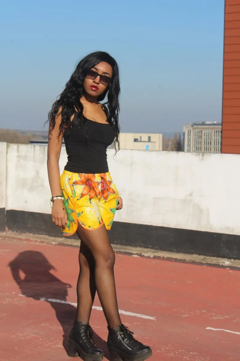 African Print Shorts in Yellow Ankara Print - Festival Shorts