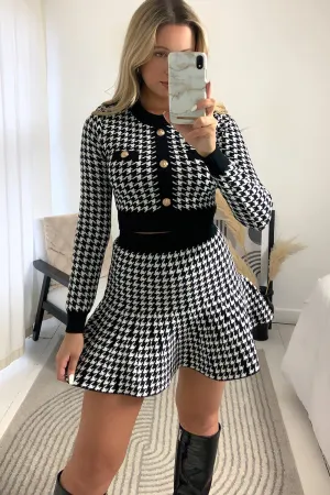 Amiee Black and White Houndstooth Crop Top and Skirt Co-Ord Set