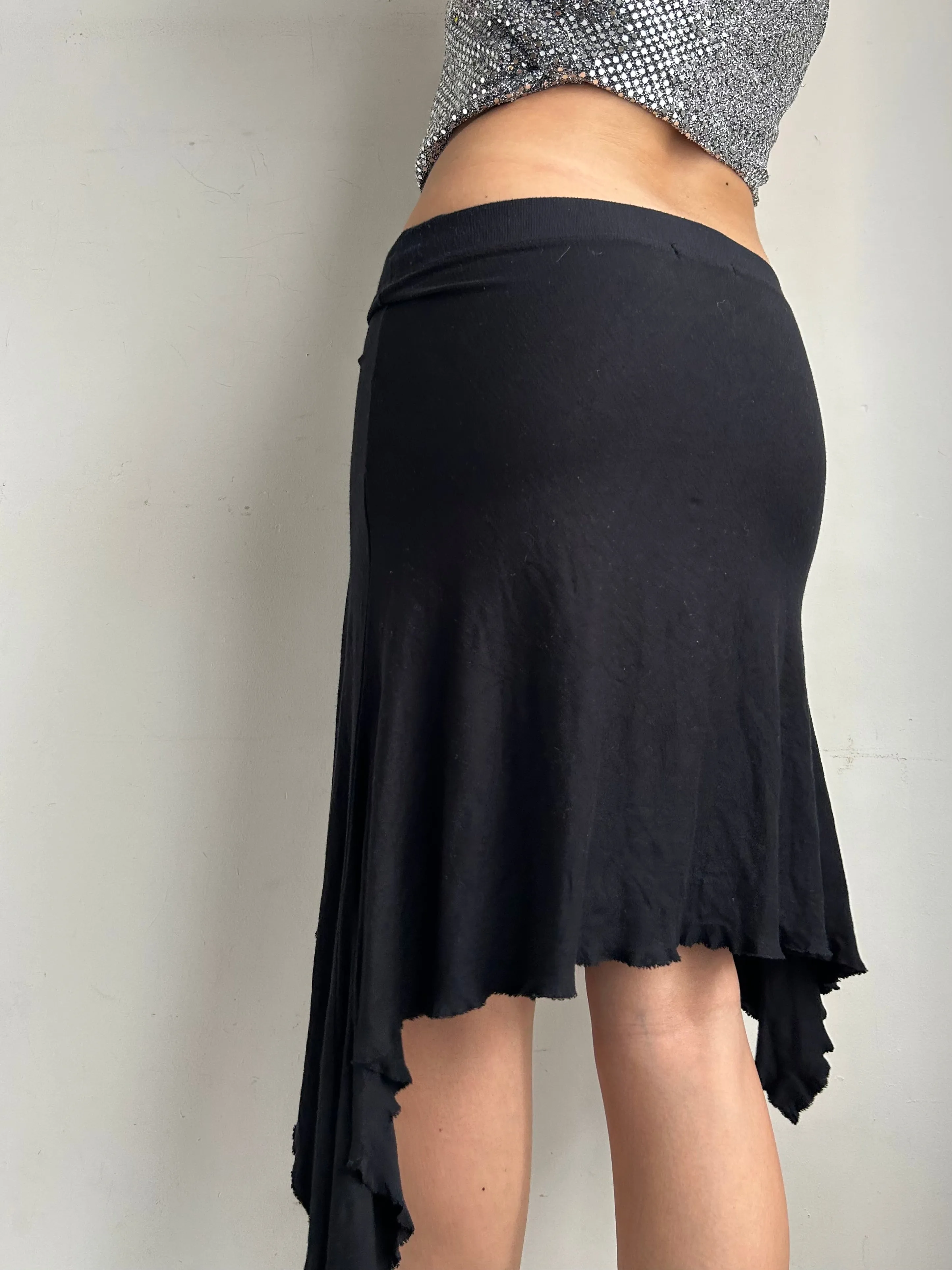 Black asymmetric cotton stretchy mid skirt (M/L)