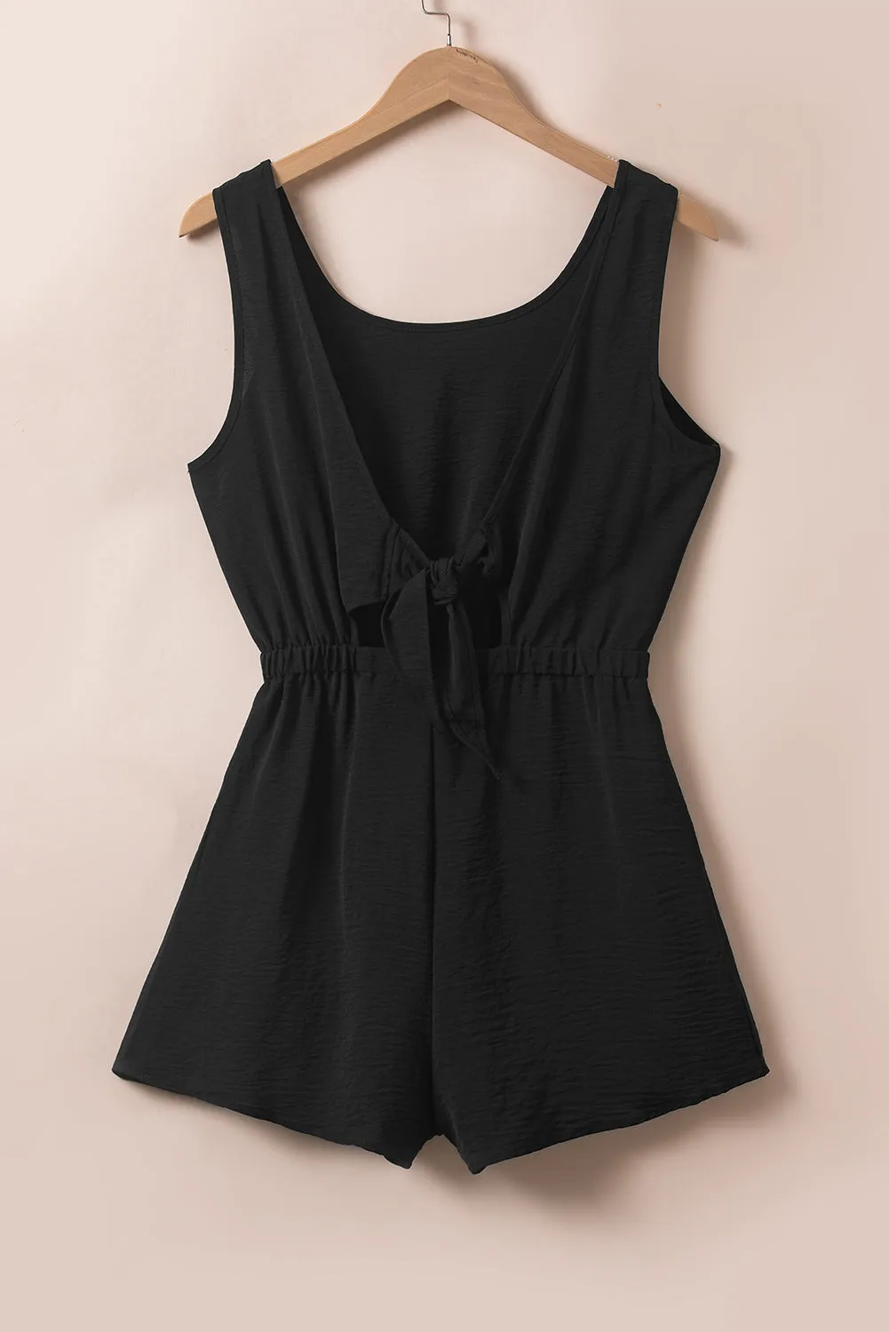 Black Knotted Backless Elastic Waist Sleeveless Romper