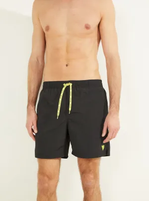 Black Nylon Woven Medium Swim Trunks