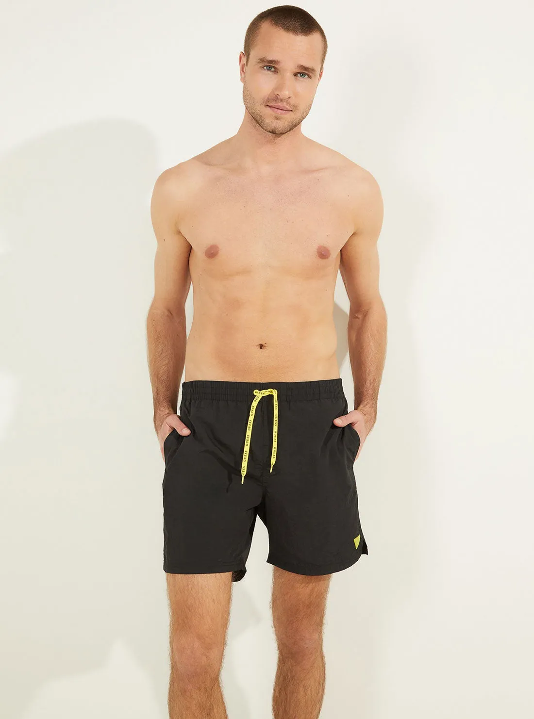 Black Nylon Woven Medium Swim Trunks