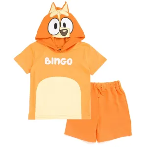 Bluey Bingo (Bluey) Hooded Cosplay T-Shirt and French Terry Shorts Outfit Set