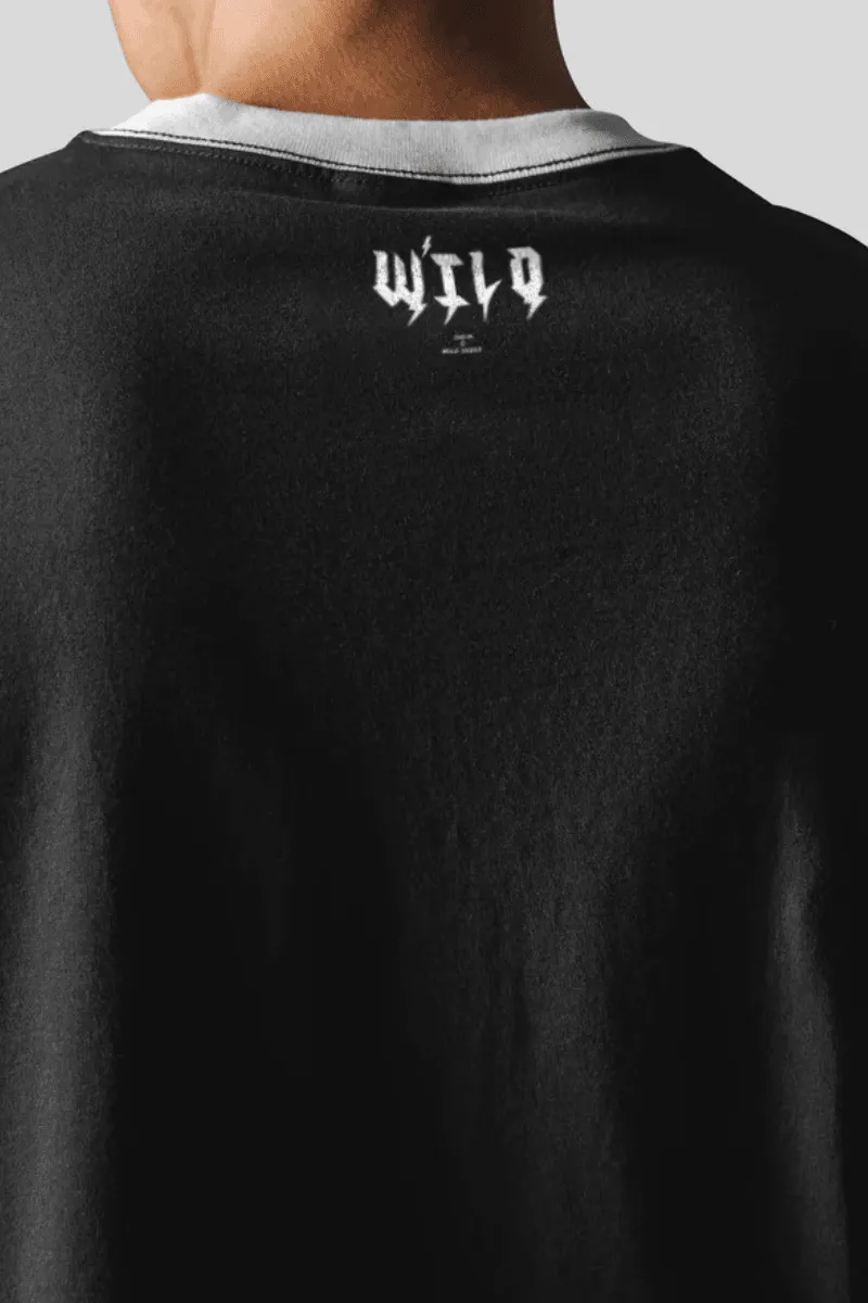 Born To Wild Oversized White Rib Collar T-shirt (Black)