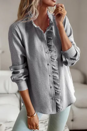 BUTTON UP LACE STRIPE SHIRT