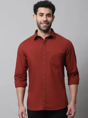 Cantabil Cotton Blend Solid Rust Full Sleeve Casual Shirt for Men with Pocket