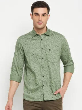 Cantabil Cotton Green Printed Full Sleeve Regular Fit Casual Shirt for Men with Pocket