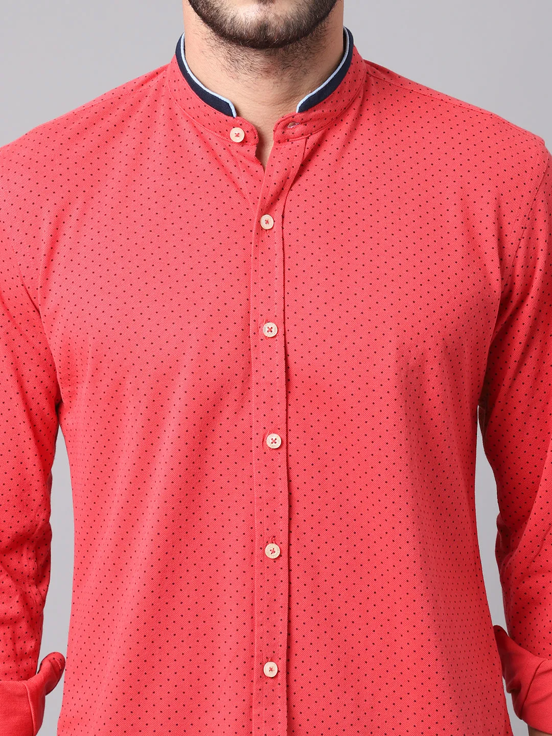 Cantabil Cotton Printed Fuchsia Pink Full Sleeve Regular Fit Casual Shirt for Men with Pocket