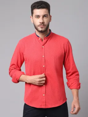 Cantabil Cotton Printed Fuchsia Pink Full Sleeve Regular Fit Casual Shirt for Men with Pocket