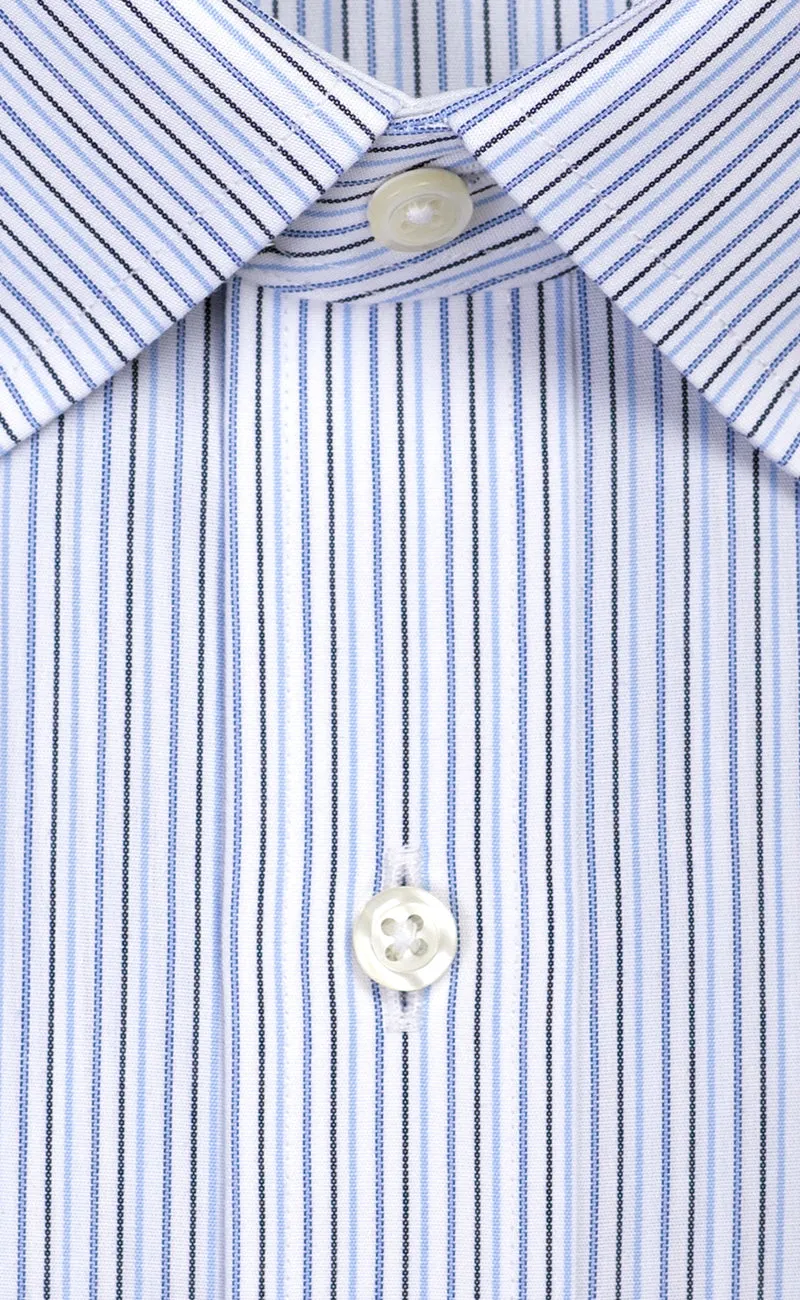 Classic Fit Blue & Navy Multi Stripe Spread Collar  Supima® Cotton Non-Iron Broadcloth Dress Shirt