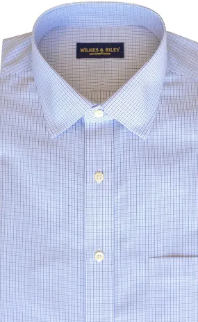 Classic Fit Blue / Navy Microcheck Spread Collar  Supima® Cotton Non-Iron Broadcloth Dress Shirt (B/T)