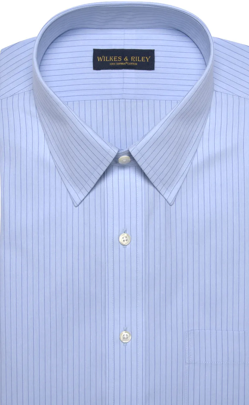 Classic Fit Blue Stripe Point Collar Supima® Cotton Non-Iron Broadcloth Dress Shirt