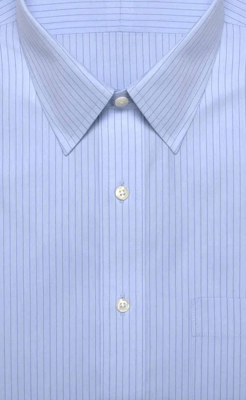 Classic Fit Blue Stripe Point Collar Supima® Cotton Non-Iron Broadcloth Dress Shirt