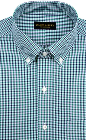 Classic Fit Green / Navy Tattersall check Button-Down Collar Supima® Non-Iron Cotton Broadcloth Sport Shirt