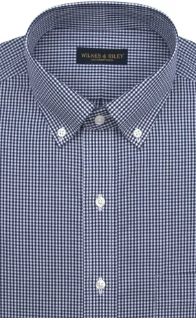 Classic Fit Navy Gingham Button-Down Collar Supima® Cotton Non-Iron Broadcloth Sport Shirt