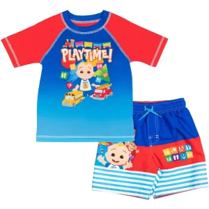 CoComelon Cocomelon JJ UPF 50  Rash Guard Swim Trunks Outfit Set