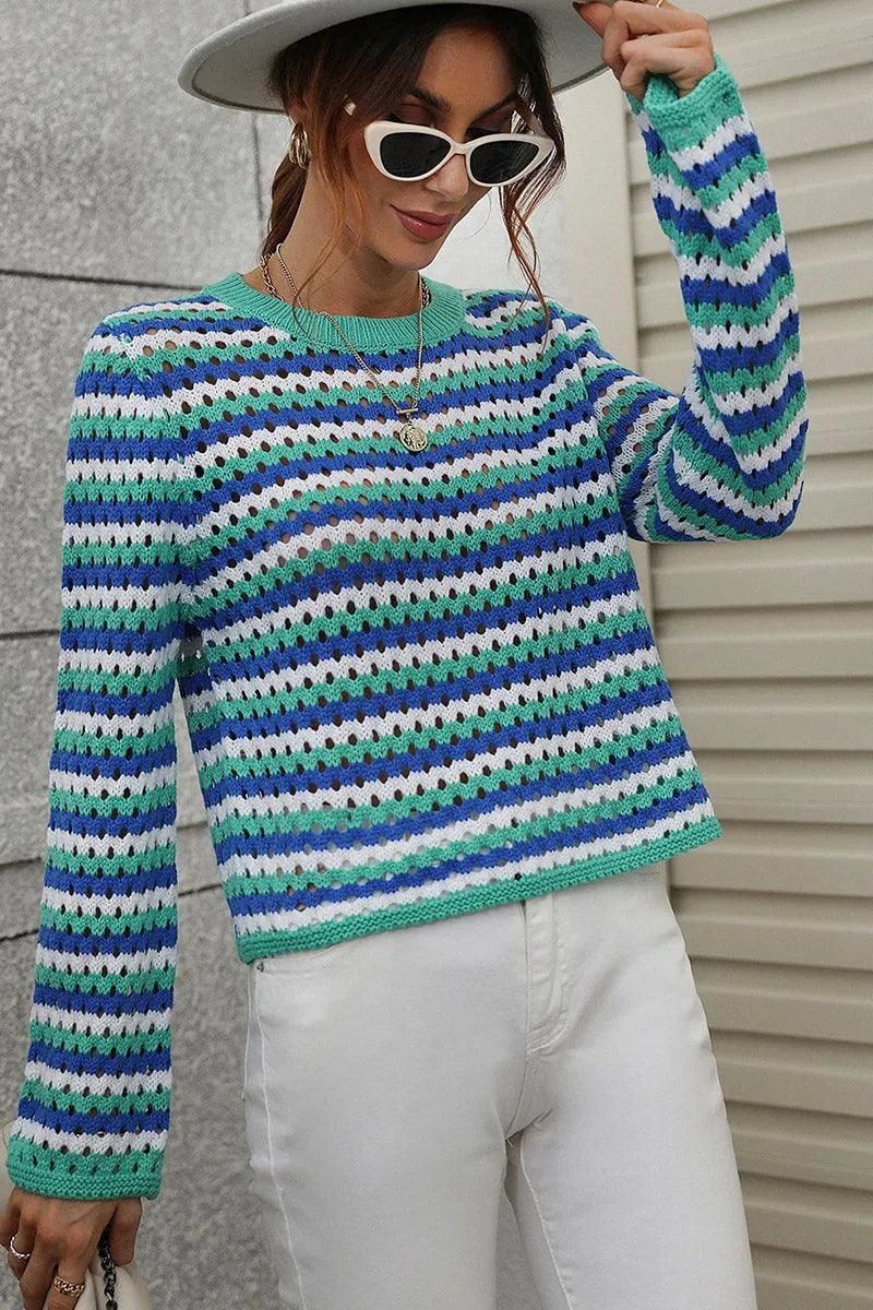 COLORED STRIPE KNIT SWEATER TOP