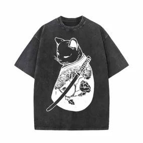 Cool Cat Samurai Vintage Washed T-shirt