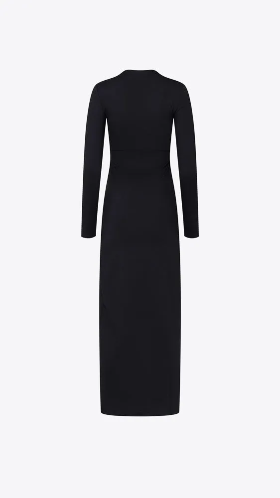 Crew Long Sleeve Slit Midi - Black