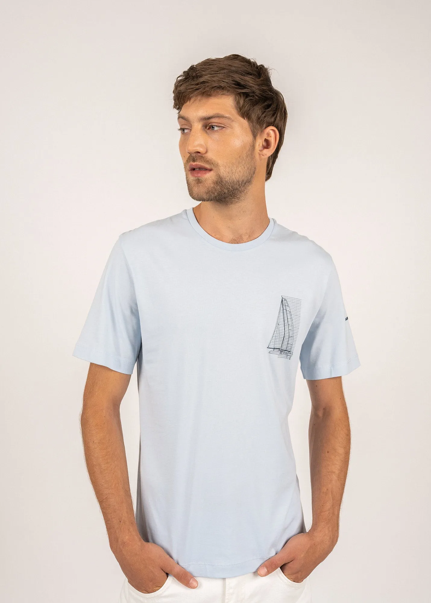 Cédric t-shirt with boat print - in Pima cotton (CIEL)