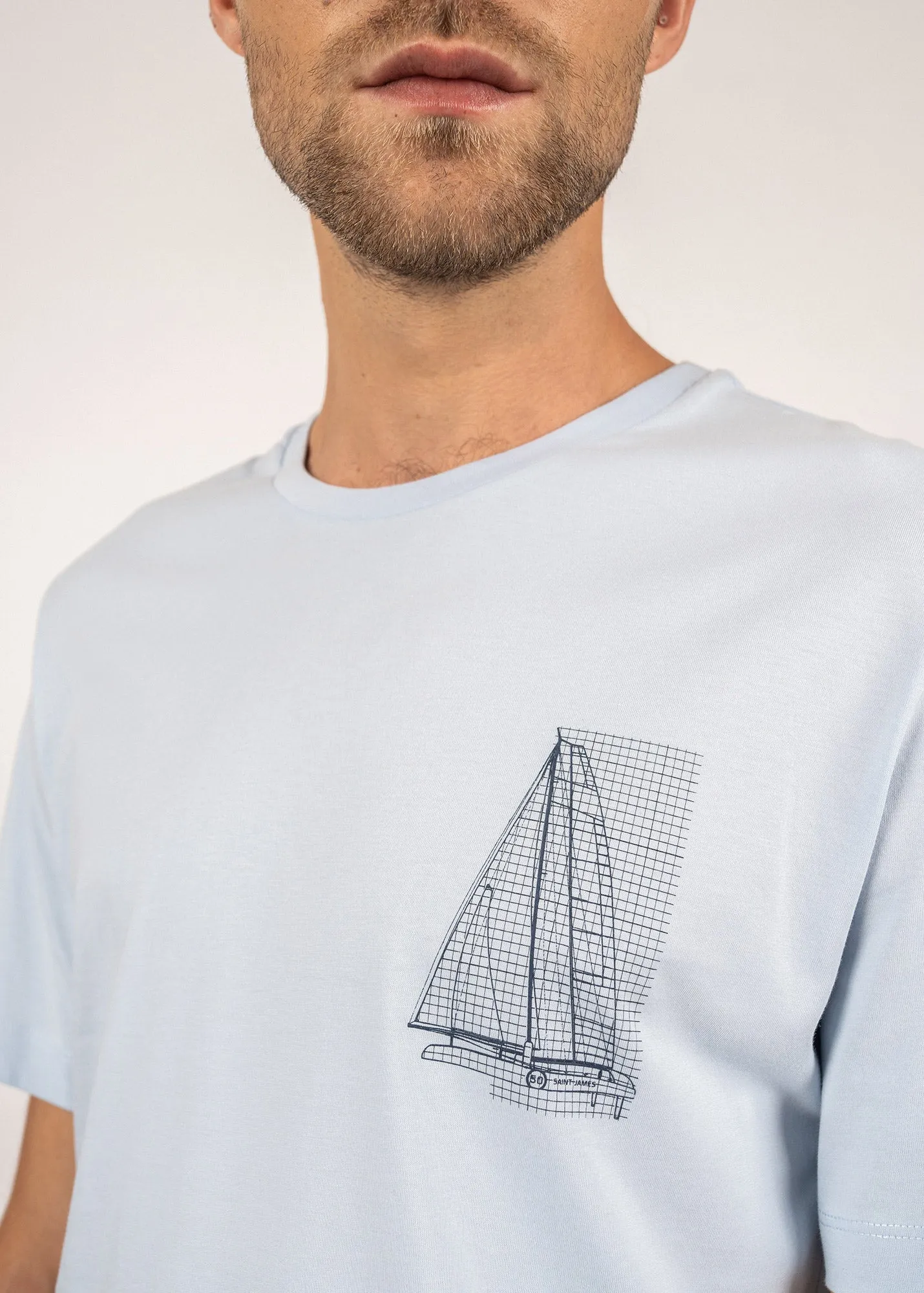 Cédric t-shirt with boat print - in Pima cotton (CIEL)