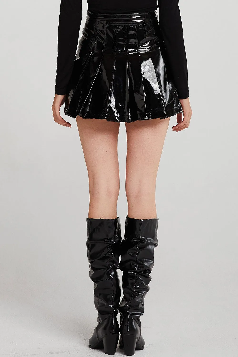 Delaney Pleated Mini Skirt in Patent Pleather