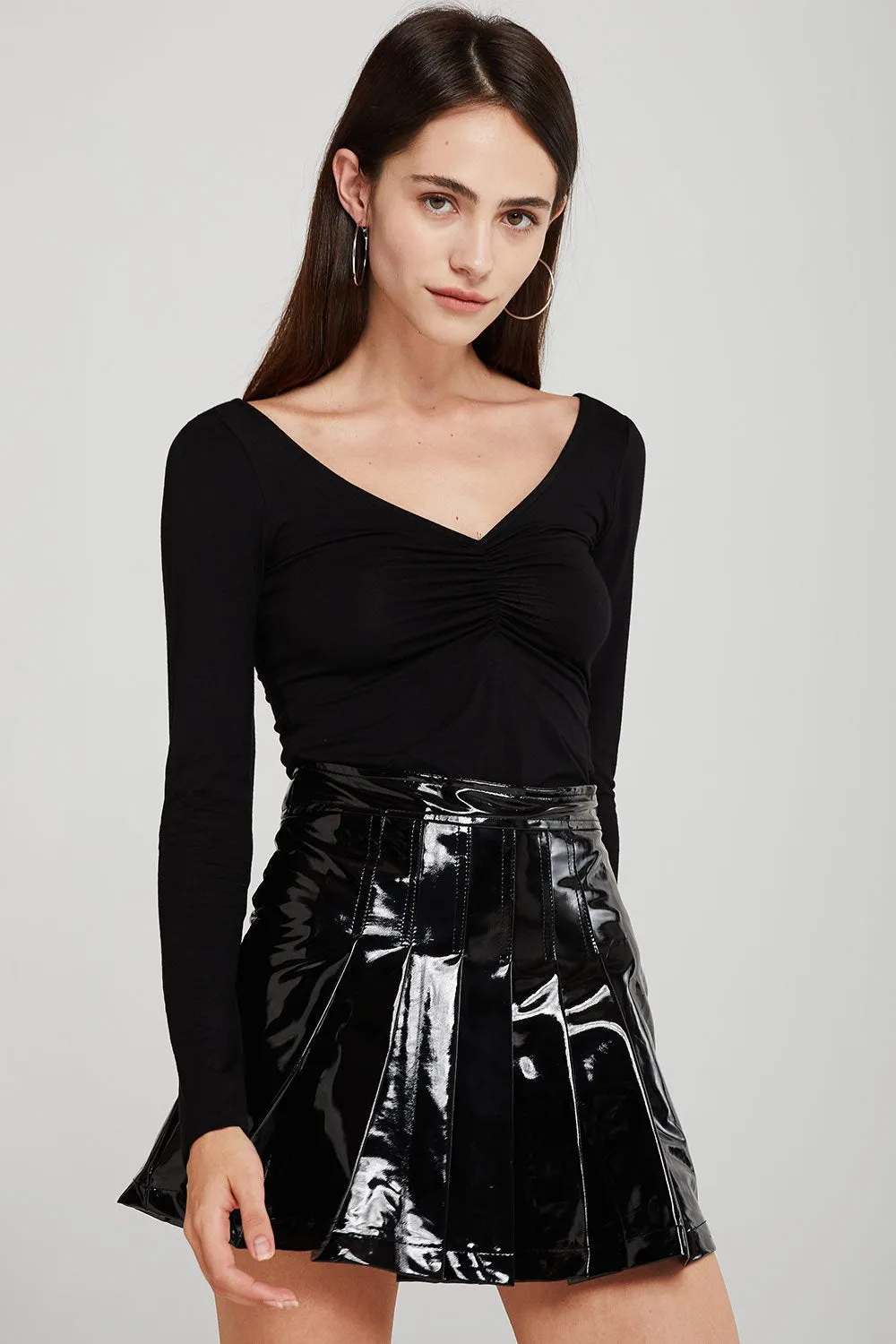 Delaney Pleated Mini Skirt in Patent Pleather