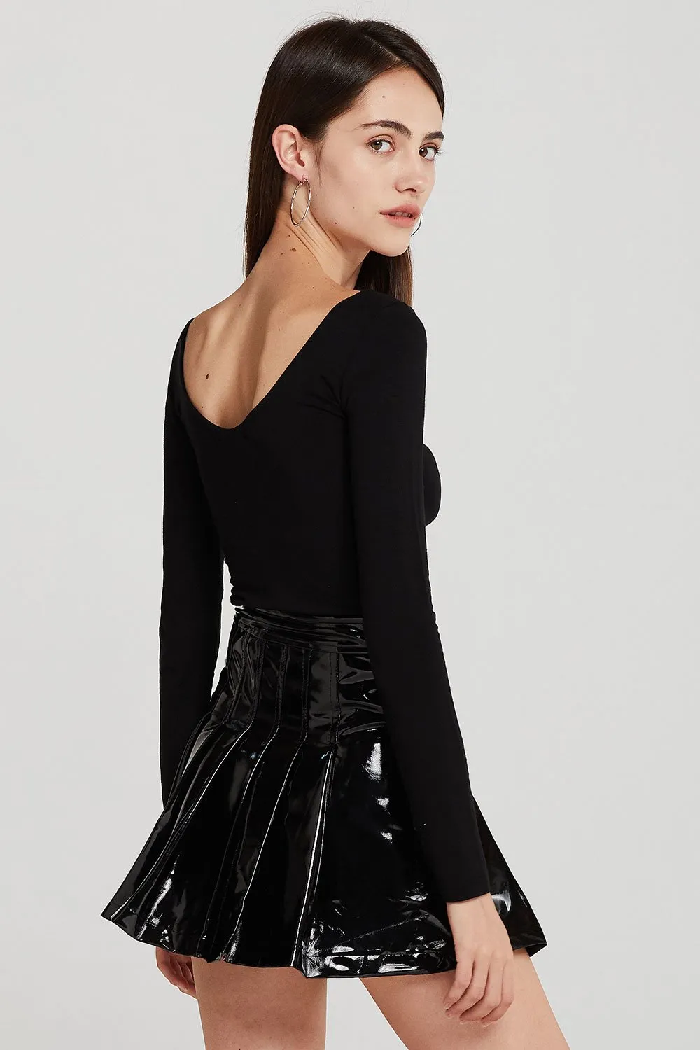 Delaney Pleated Mini Skirt in Patent Pleather