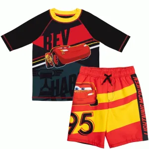 Disney Cars Lightning McQueen UPF 50  Pullover Rash Guard Swim Trunks Outfit Set