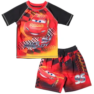 Disney Cars Lightning McQueen UPF 50  Rash Guard Swim Trunks Outfit Set