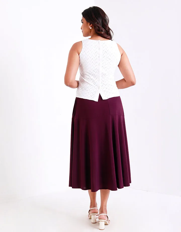 Flared Pleated Midi Skirt