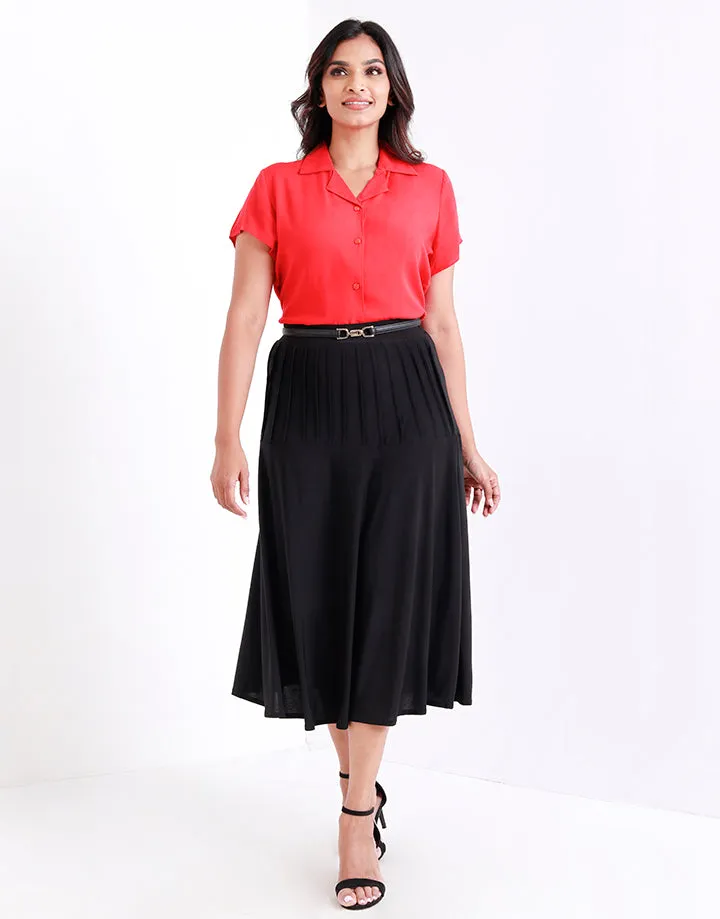 Flared Pleated Midi Skirt