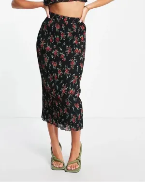 FLORAL PRINT PLEATED COORD SET- MIDI SKIRT