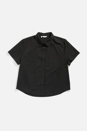 Greer Cropped Shirt / Black Poplin