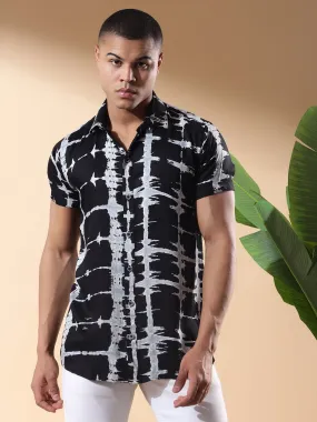 Half Casual Printed Cotton Shirt Regular Fit For Man-Black