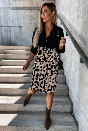 High waist leopard wrap skirt with tie