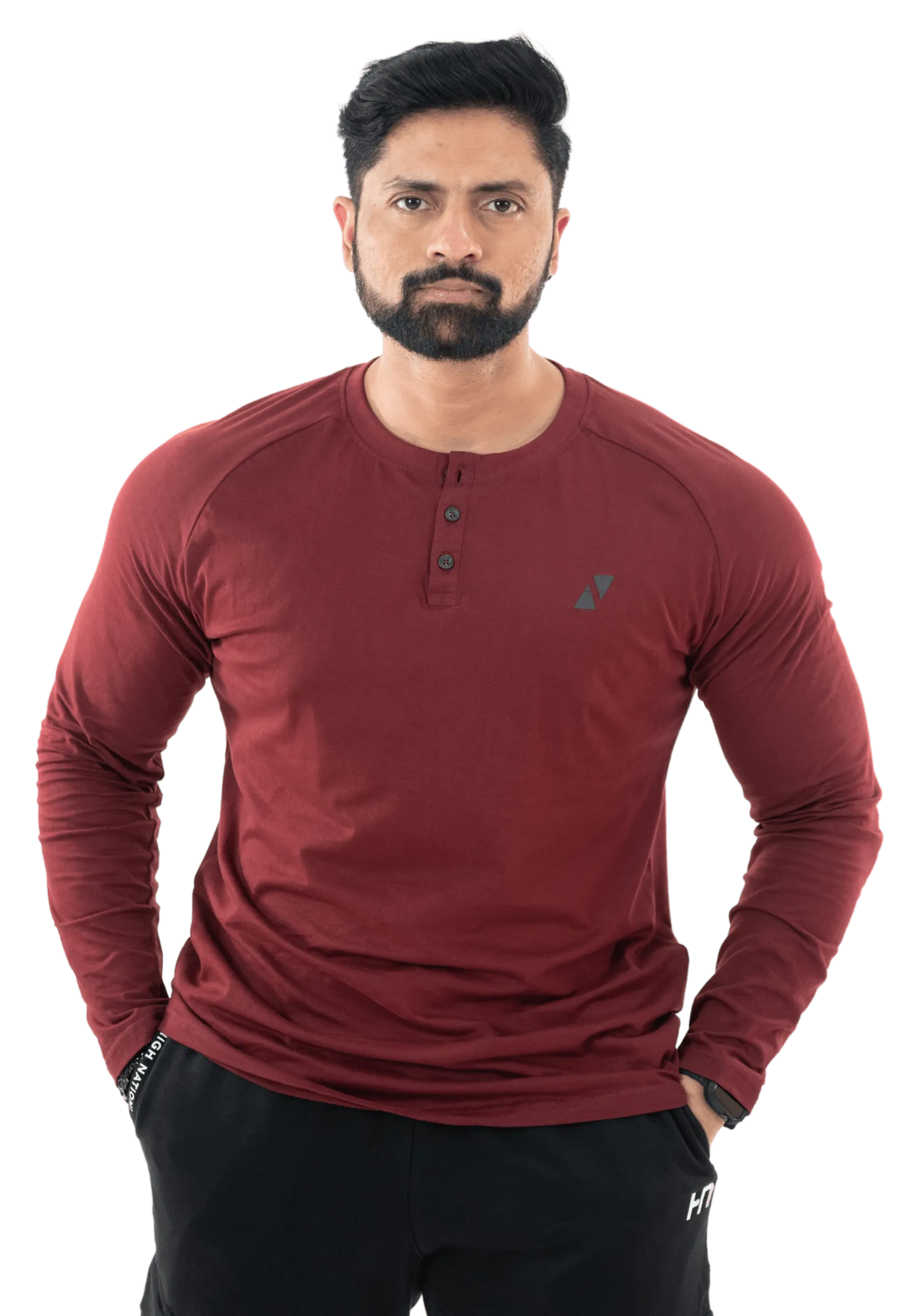 Maroon Full Sleeves Henley Tee