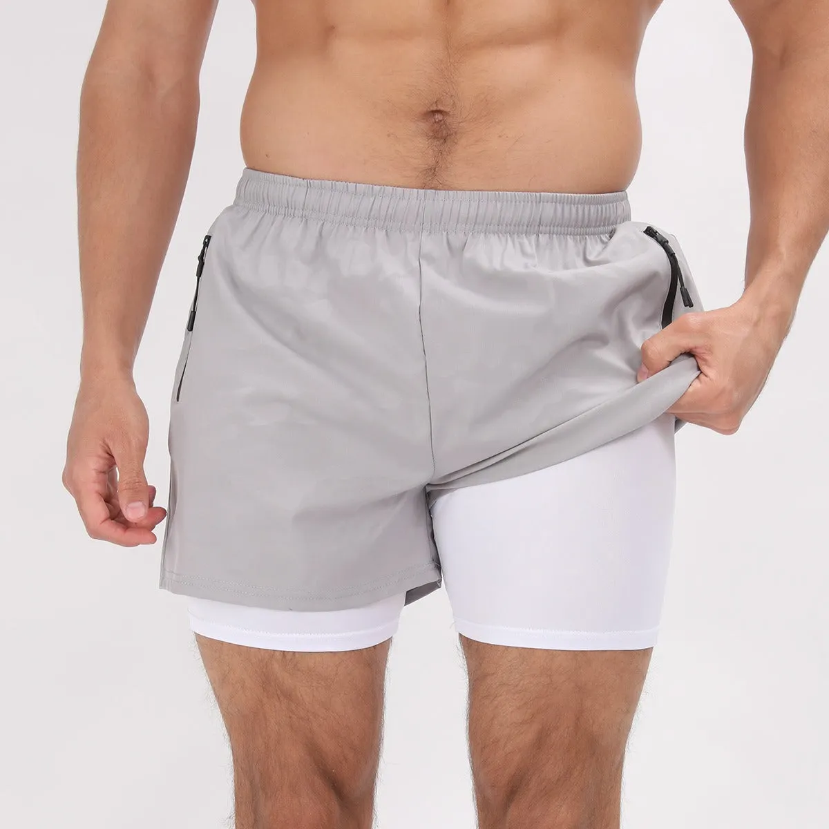 Men Summer Polyester 2 in 1 Quick Dry Short Joggers Workout Running Gym Shorts | DK-903