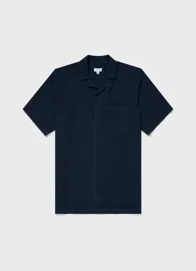 Men's Seersucker Camp Collar Shirt in Navy