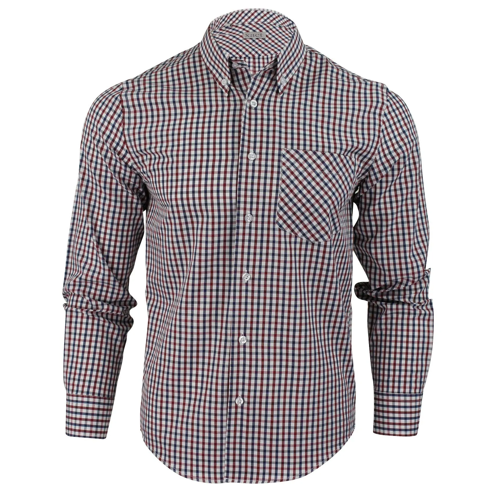 Mens Shirt Gingham Check by Xact - Fashion Long Sleeve Button Down