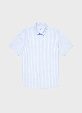 Men's Short Sleeve Linen Shirt in Light Blue/White