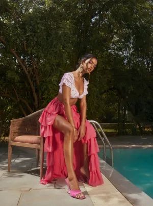 Mykonos Hot Pink Ruffle Cover-Up Maxi Skirt