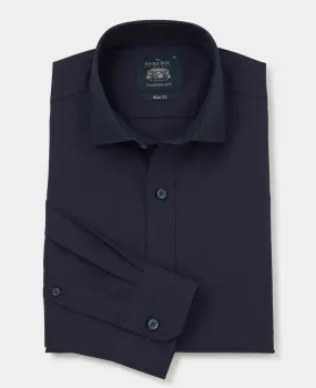 Navy Twill Slim Fit Smart Casual Shirt - Single Cuff