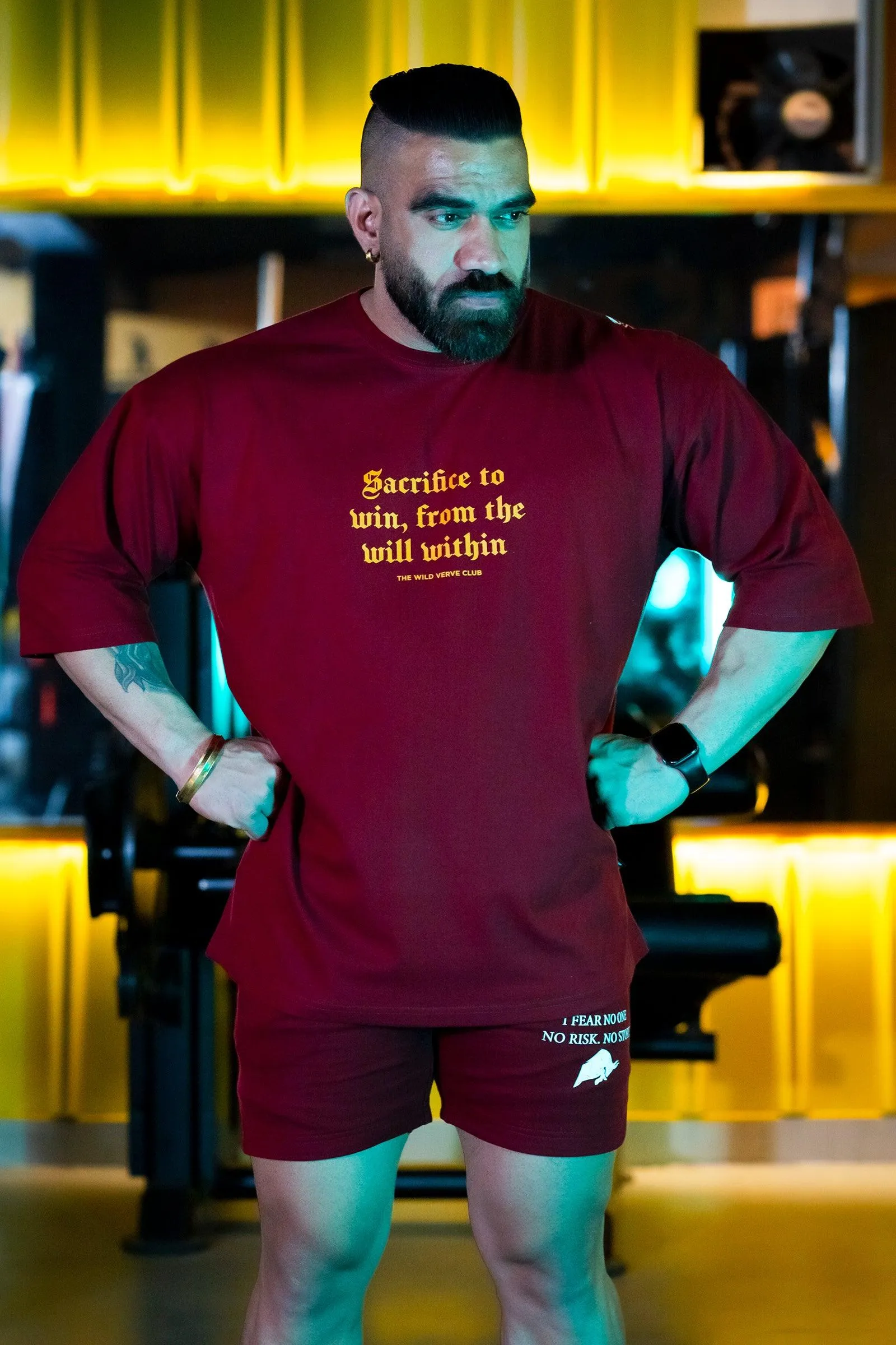 SACRIFICE TO WIN "PREMIUM" OVERSIZED T-SHIRT (MEHROON)