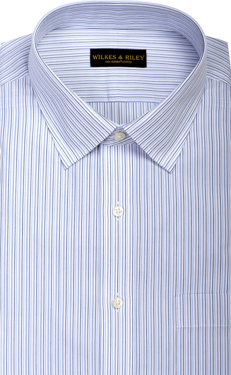 Slim Fit Blue & Navy Multi Stripe Spread Collar  Supima® Cotton Non-Iron Broadcloth Dress Shirt