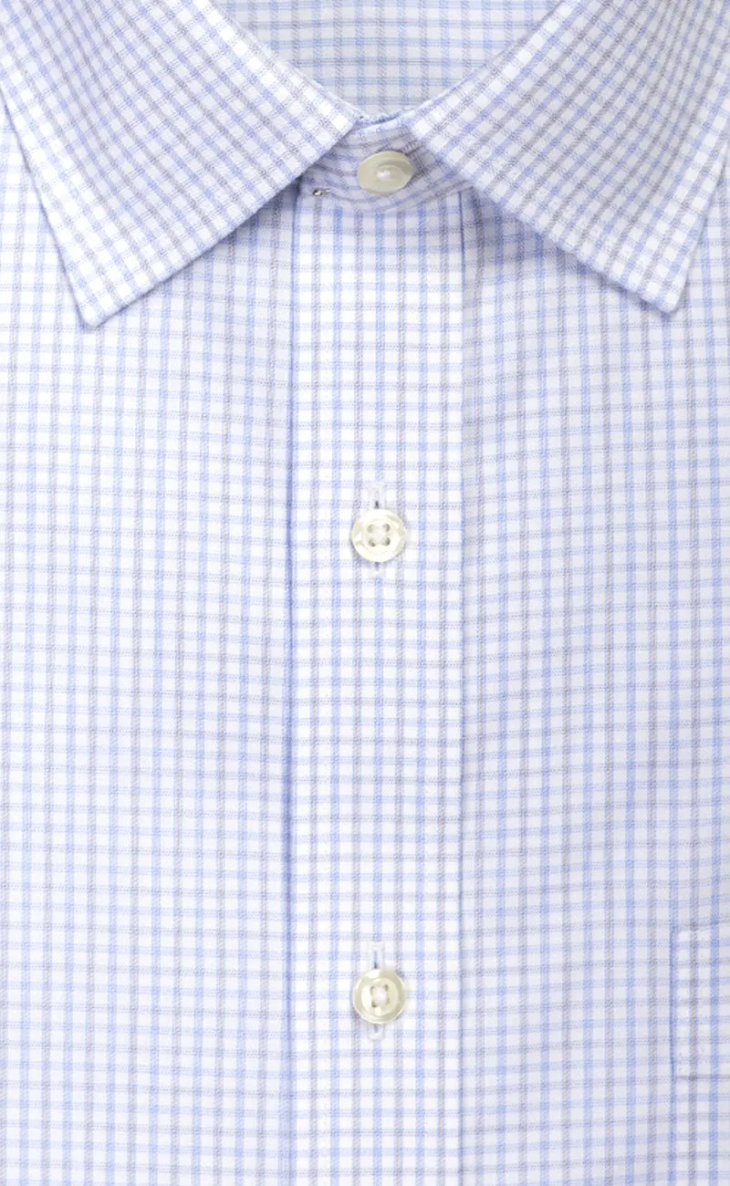 Slim Fit Sky / Grey  Twill Check Spread Collar Supima® Cotton Non-Iron Dress Shirt