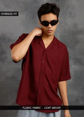 Solid Mens Fluidic Oversized Shirt - Wine