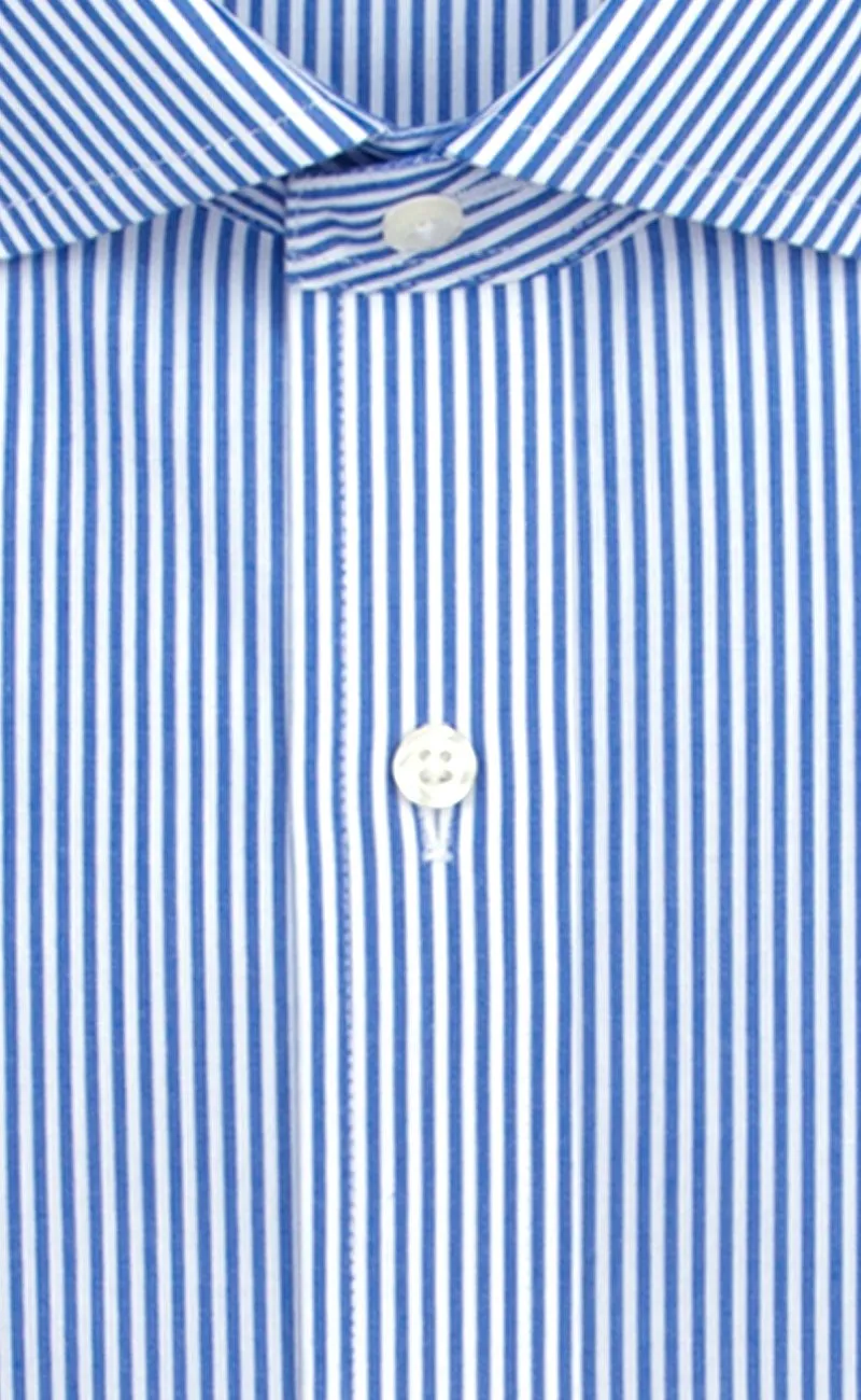 Tailored Fit Blue Bengal Stripe English Spread Collar  Supima® Cotton Non-Iron Broadcloth Dress Shirt (B/T)