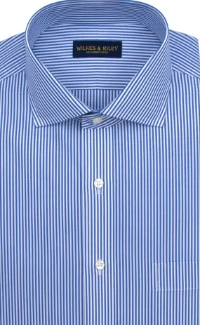 Tailored Fit Blue Bengal Stripe English Spread Collar  Supima® Cotton Non-Iron Broadcloth Dress Shirt (B/T)